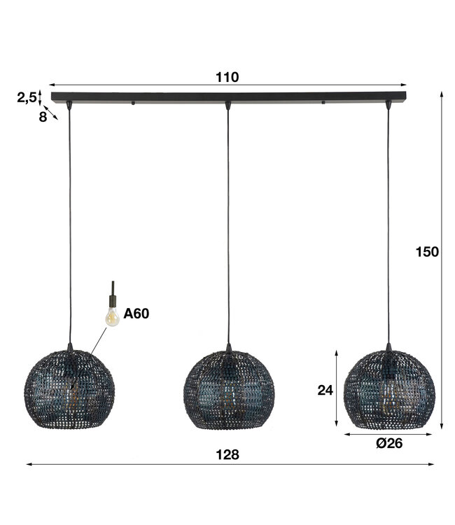 HELDR! Industrielle Pendelleuchte Sari 3L - Schwarz/Braun
