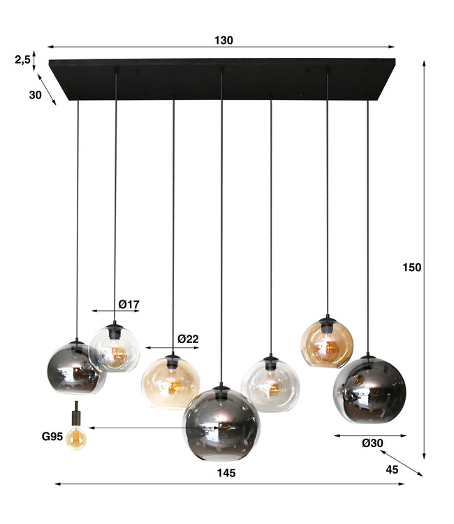 HELDR! Industrielle Pendelleuchte Sava 7L - Multicolor