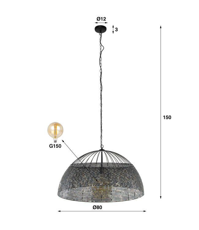 HELDR! Industrielle Pendelleuchte Selci Ø80cm - Schwarz/Braun