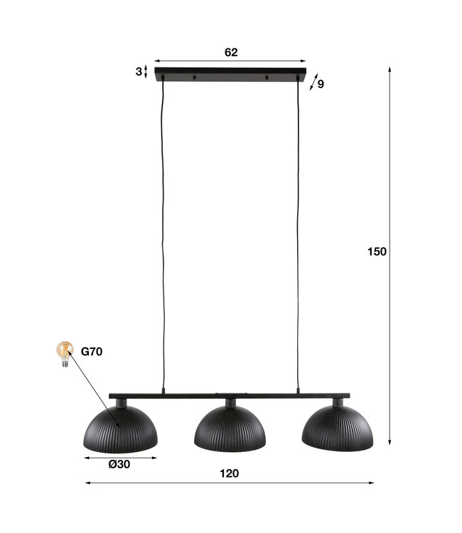 HELDR! Industrielle Pendelleuchte Serra II 3L - Schwarz