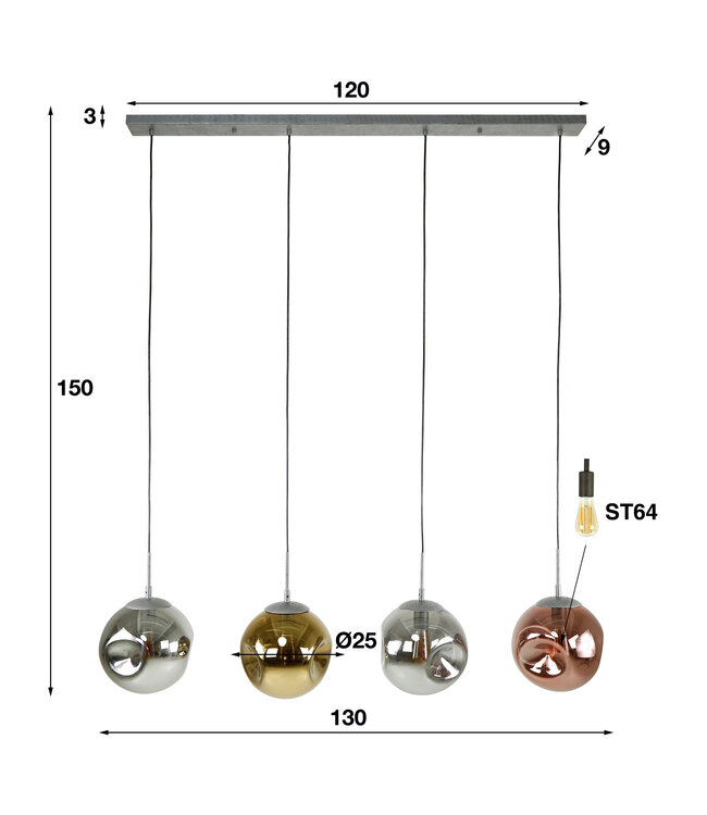 HELDR! Moderne Pendelleuchte Zara 4L - Multicolor