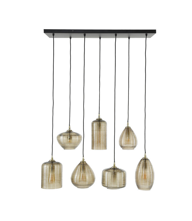 HELDR! Design-Pendelleuchte Cerise 7L - Bernstein Glas
