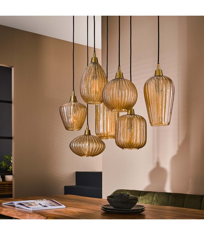 HELDR! Design-Pendelleuchte Ciara 7L - Bernstein Glas