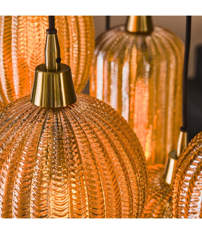 HELDR! Design-Pendelleuchte Ciara 7L - Bernstein Glas