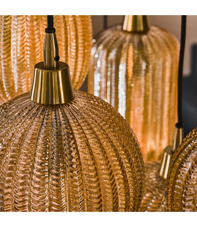 HELDR! Design-Pendelleuchte Ciara 7L - Bernstein Glas