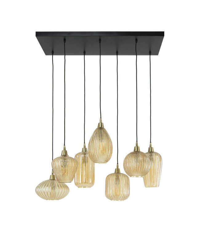 HELDR! Design-Pendelleuchte Ciara 7L - Bernstein Glas