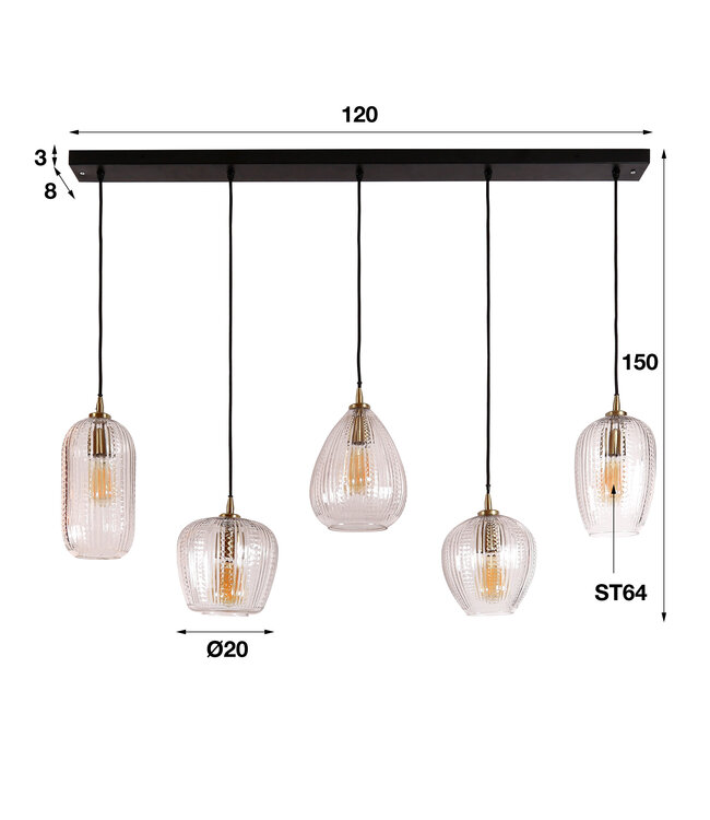 HELDR! Design-Pendelleuchte Nova 5L - Transparent Glas