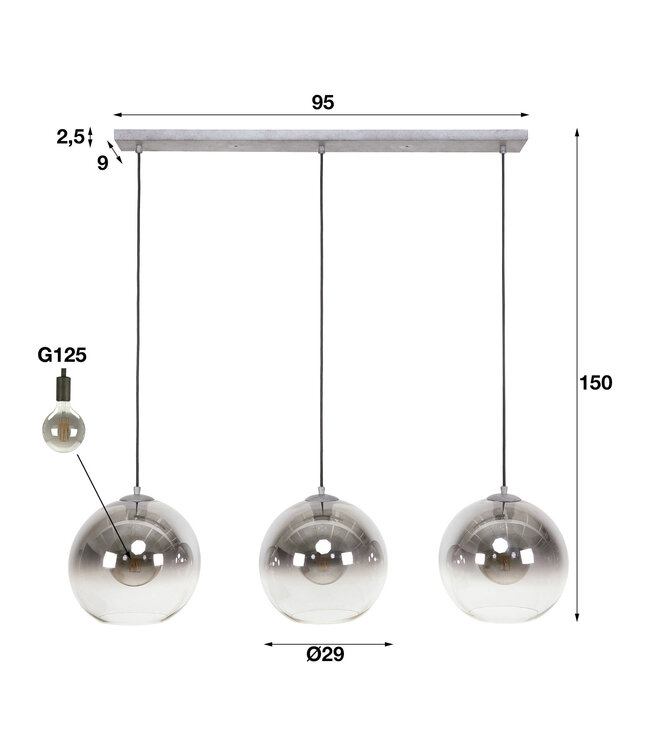 HELDR! Design-Pendelleuchte Sava 3L - Rauchglas/Transparent