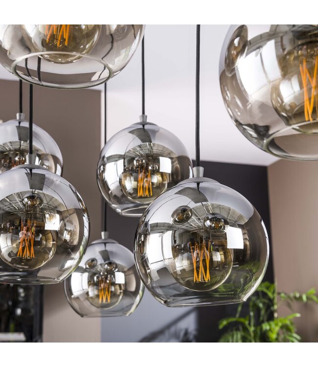 HELDR! Design-Pendelleuchte Sava 7L - Rauchglas/Transparent