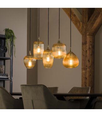Heldr Pendelleuchte Tiana 5L - Bernstein Glas