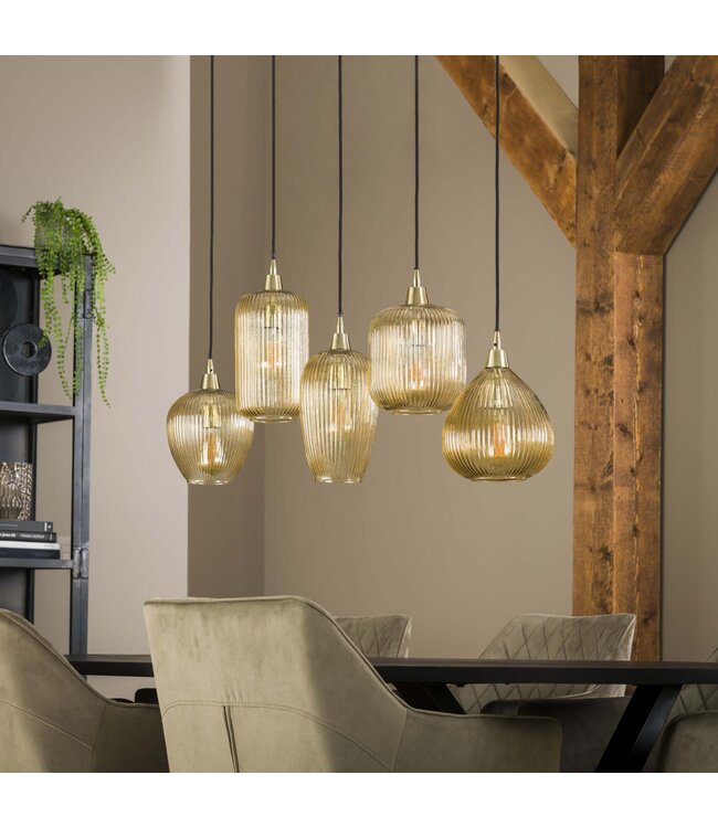 HELDR! Design-Pendelleuchte Tiana 5L - Bernstein Glas
