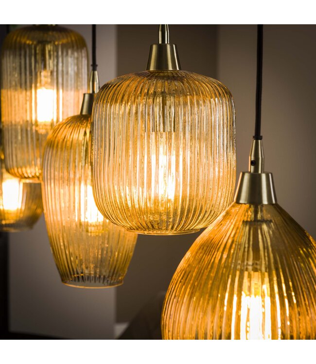 HELDR! Design-Pendelleuchte Tiana 5L - Bernstein Glas
