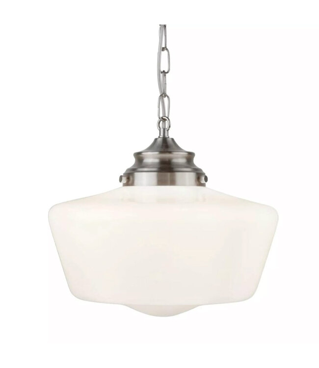 Searchlight Retro Pendelleuchte School House - Satinsilber/Opalglas