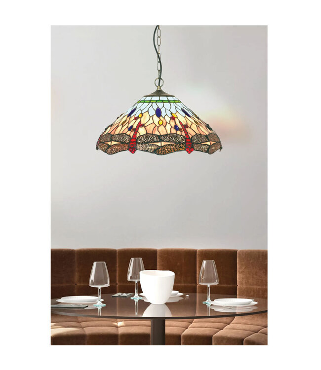 Searchlight Klassische Pendelleuchte Dragonfly - Bronze/Buntglas