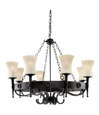 Searchlight Pendelleuchte Cartwheel 8L - Schwarz/Satiniertes Glas
