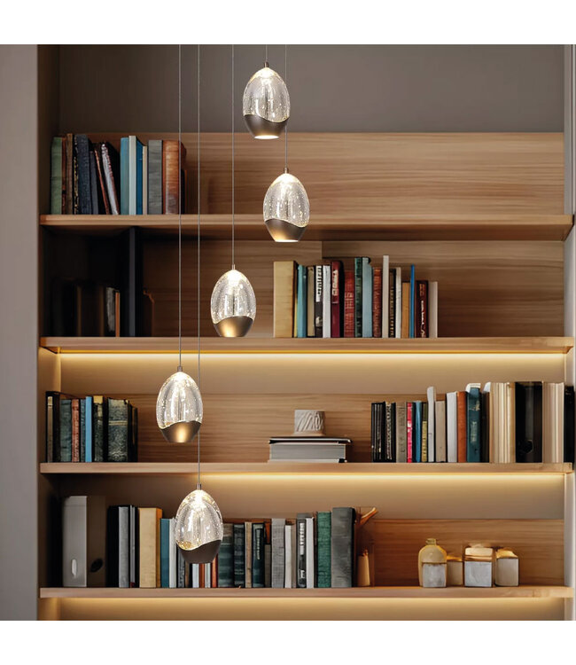 Searchlight Moderne LED Pendelleuchte Seeds 5L Rund - Latte/Champagner