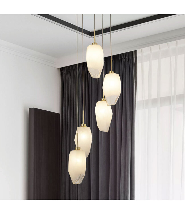 Searchlight Luxuriöse Pendelleuchte Rocky 5L Rund - Gold/Rauchglas