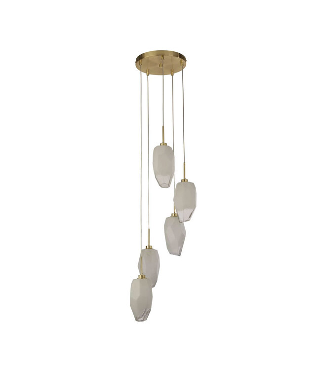 Searchlight Luxuriöse Pendelleuchte Rocky 5L Rund - Gold/Rauchglas