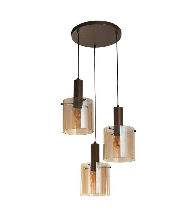 Searchlight Elegante Pendelleuchte Sweden 3L Vide - Bernstein/Mokka