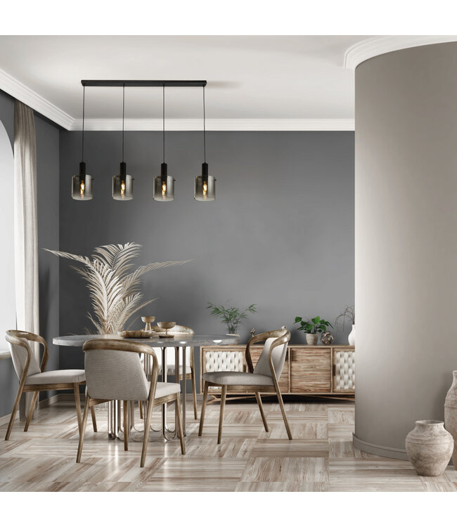 Searchlight Elegante Pendelleuchte Sweden 4L - Schwarz/Rauchglas