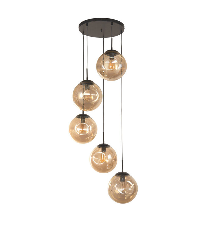 Searchlight Elegante Pendelleuchte Punch 5L Vide - Schwarz/Champagner