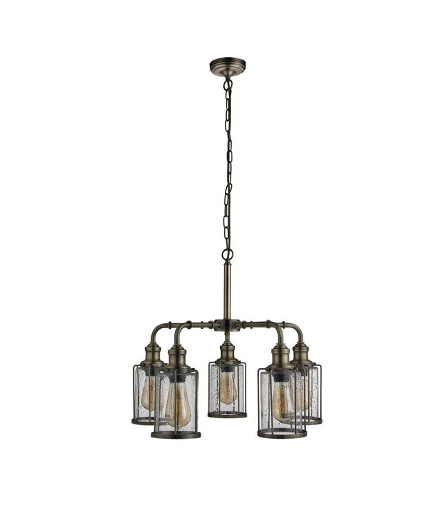 Searchlight Industrielle Pendelleuchte Pipes 5L - Antikmessing