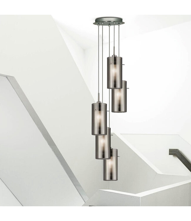 Searchlight Moderne Pendelleuchte Duo 2 5L Vide - Rauchglas/Silber