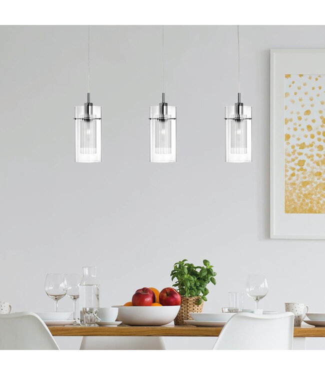 Searchlight Moderne Pendelleuchte Duo 1 3L - Klar/Silber