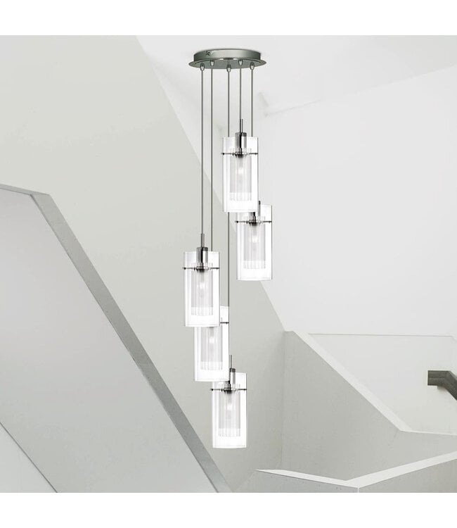 Searchlight Moderne Pendelleuchte Duo 1 5L Vide - Klar/Silber
