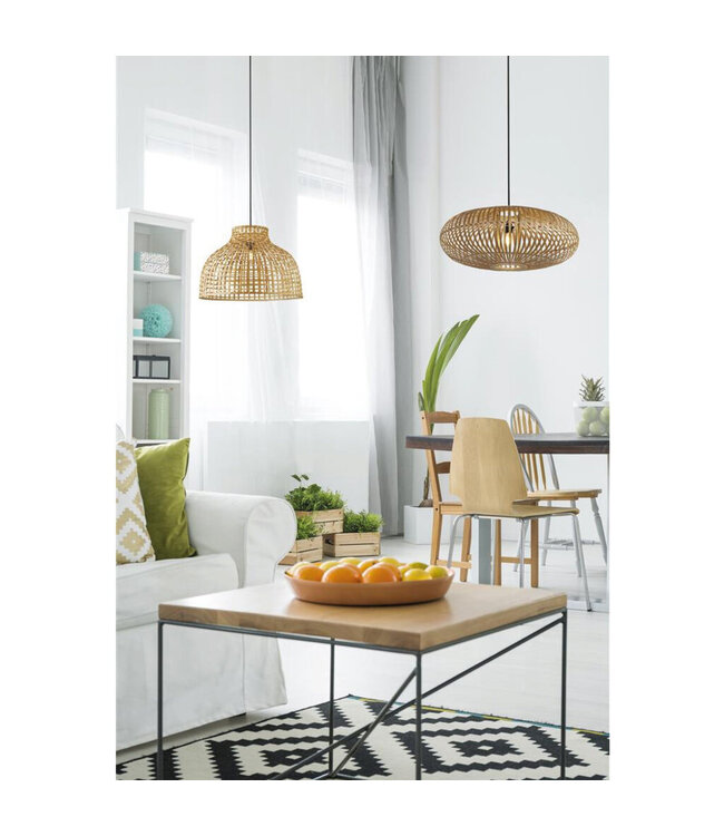 Searchlight Boho-Pendelleuchte Bali Drum Bamboo 52x35cm - Schwarz/Rattan