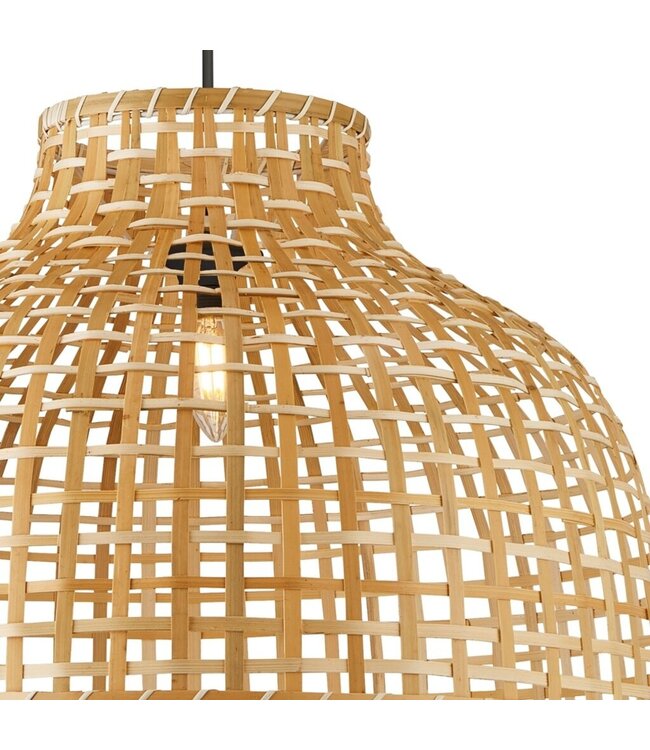 Searchlight Boho-Pendelleuchte Bali Drum Bamboo 52x35cm - Schwarz/Rattan