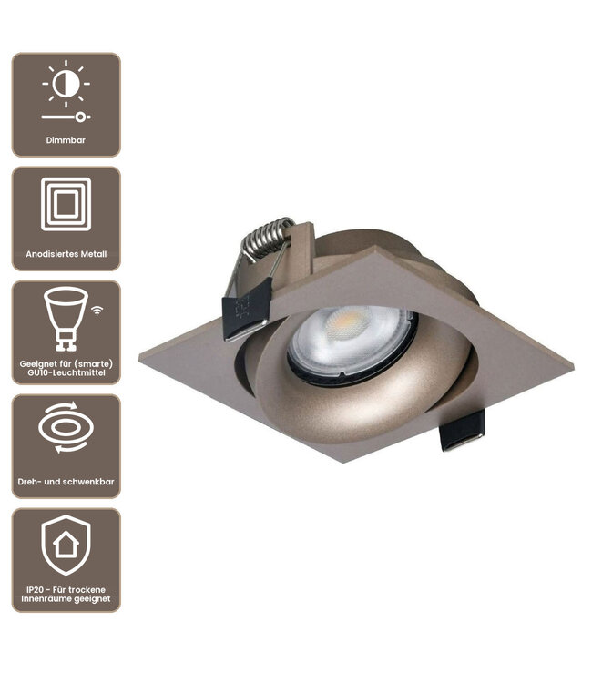 Artdelight quadratischer GU10-Einbaustrahler Alice - Champagner