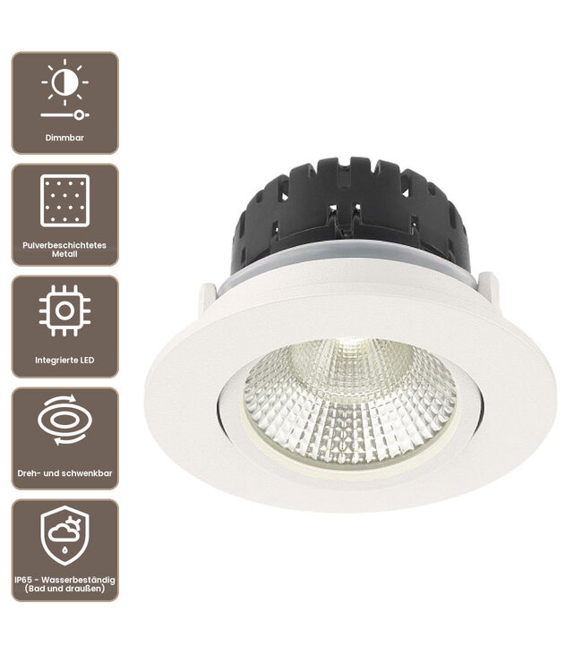 Artdelight runder LED-Einbaustrahler Austin - Weiß