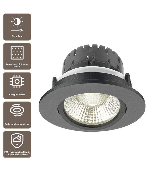 Artdelight runder LED-Einbaustrahler Austin - Schwarz