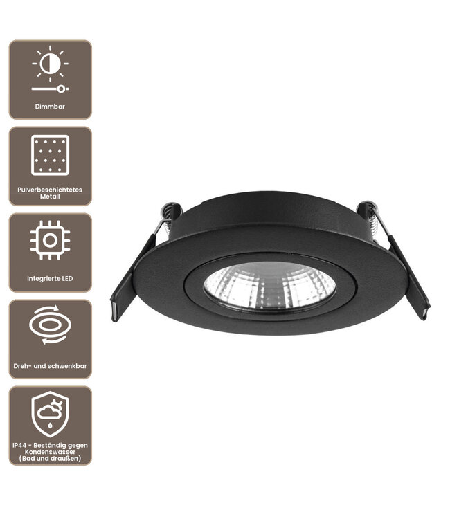 Artdelight runder LED-Einbaustrahler Dublin - Schwarz