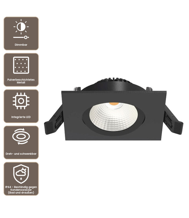 Artdelight quadratischer LED-Einbaustrahler Dublin - Schwarz