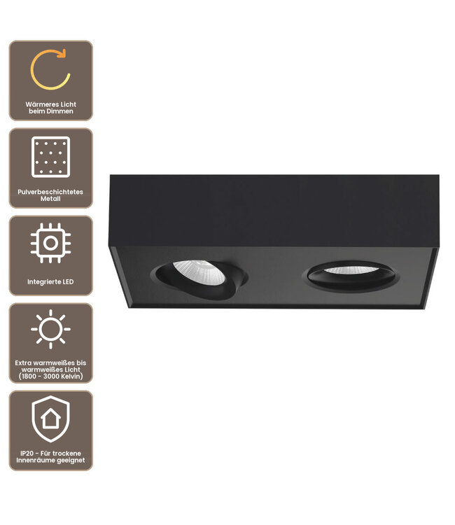 Artdelight Industrieller LED-Deckenstrahler Brooklyn 2L Dim to Warm - Schwarz