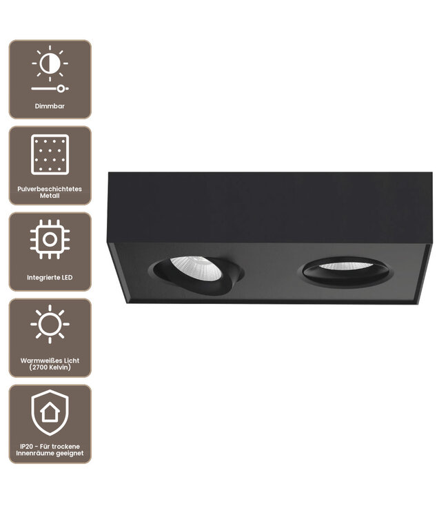 Artdelight Moderner LED Deckenstrahler Brooklyn 2L - Schwarz