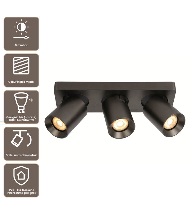 Artdelight Industrieller Deckenstrahler Megano 3L - Gun Metal