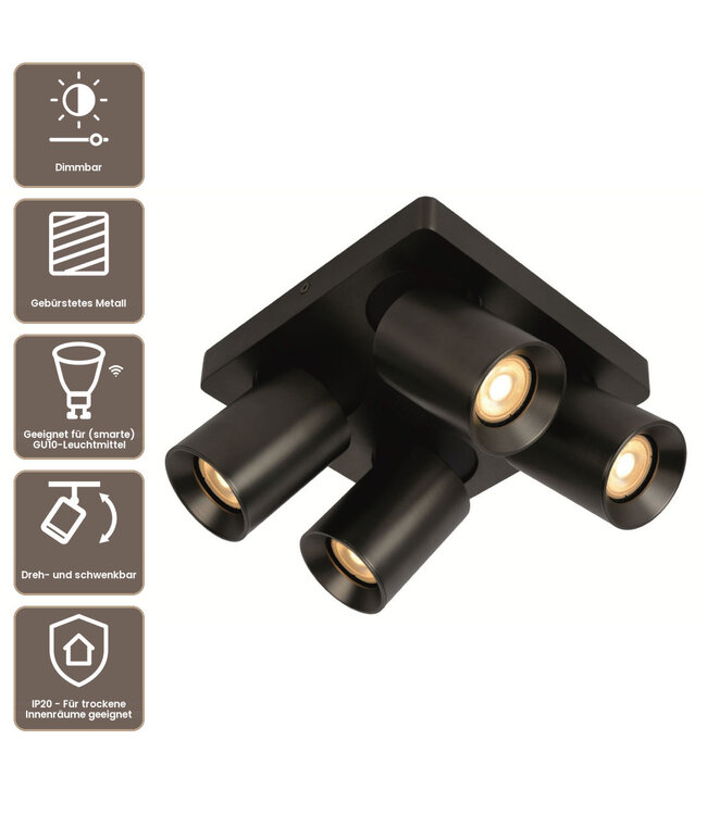 Artdelight Industrieller Deckenstrahler Megano 4L - Gun Metal