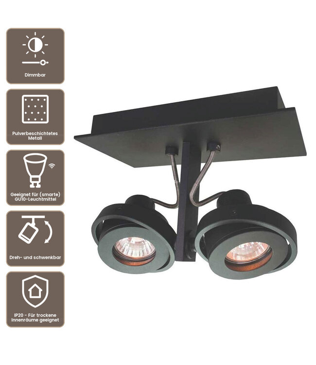 Artdelight Moderner Deckenstrahler Meist 2L - Schwarz