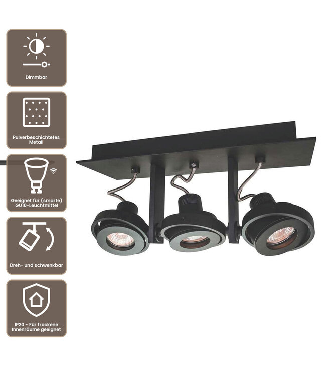 Artdelight Moderner Deckenstrahler Meist 3L - Schwarz