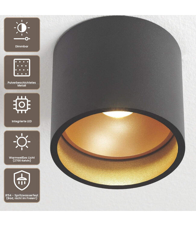 Artdelight Moderne LED-Deckenleuchte Ormond - Schwarz/Kupfer