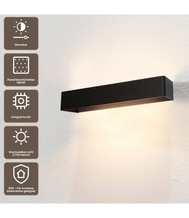 Artdelight Moderne LED-Wandleuchte Mainz XL - Schwarz
