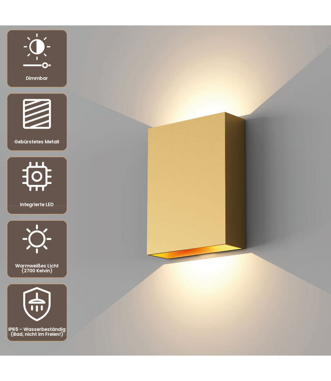Artdelight Design LED-Wandleuchte Memphis - Warmgold