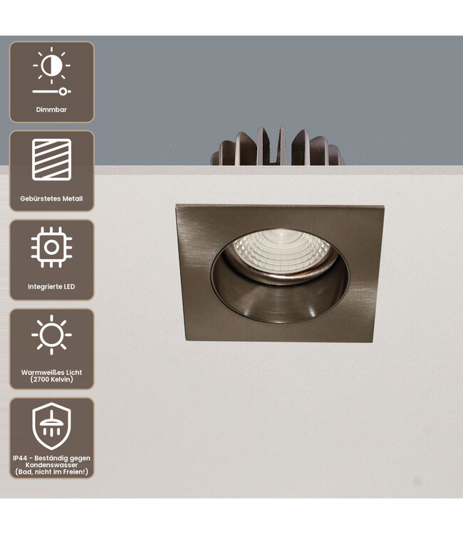 Artdelight quadratischer LED-Einbaustrahler Venice DL 2708 - Stahlgrau