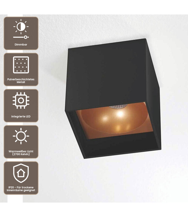 Artdelight Industrielle LED-Deckenleuchte Brock - Schwarz/Kupfer