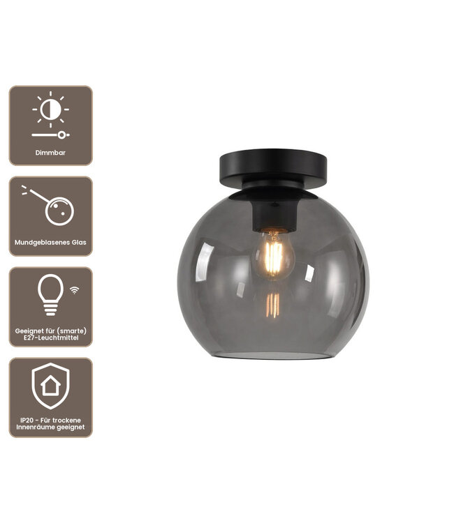 Artdelight Glas-Deckenleuchte Marino 20 cm - Rauchgrau