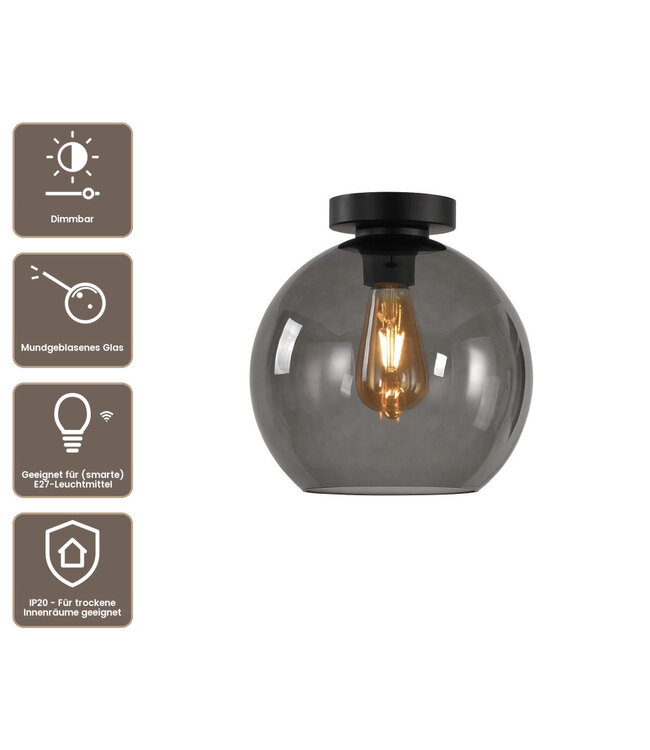 Artdelight Glas-Deckenleuchte Marino 25 cm - Rauchgrau