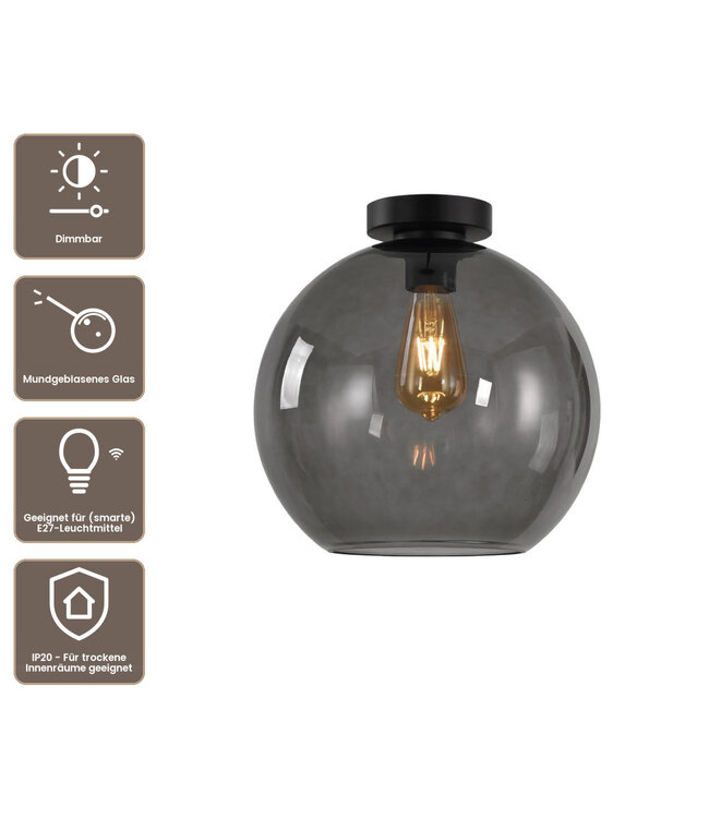 Artdelight Glas-Deckenleuchte Marino 30 cm - Rauchgrau
